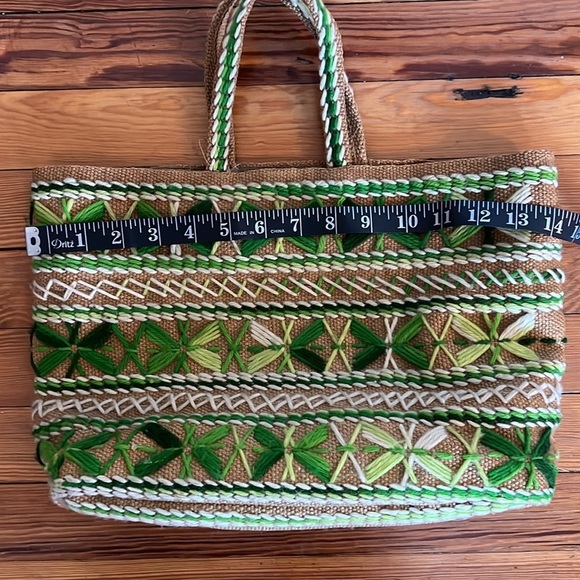 Unique Vintage Hand Stitched Green and Brown Handbag - Picture 9 of 10